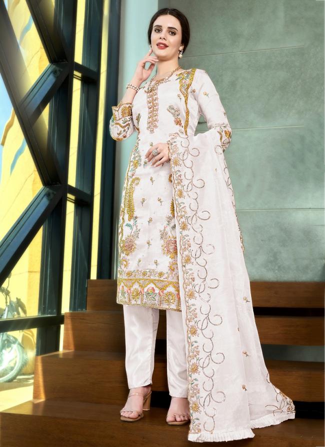 Pure Organza White Traditional Wear Embroidery Work Pakistani Suit